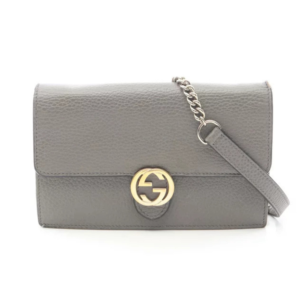 Gucci Interlocking G Shoulder Bag Leather Gray
